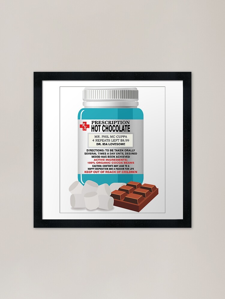 Receta chocolate caliente - AZUL F arte de pared enmarcado póster lienzo impresión imagen