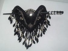 VINTAGE BLACK BEADED BUN HOLDER BUN WRAP WITH STICK