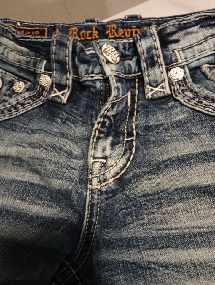 Jeans masculino Rock Revival Jacopo bota reta tamanho 29 azul escuro médio desestressado - Imagem 4 de 4
