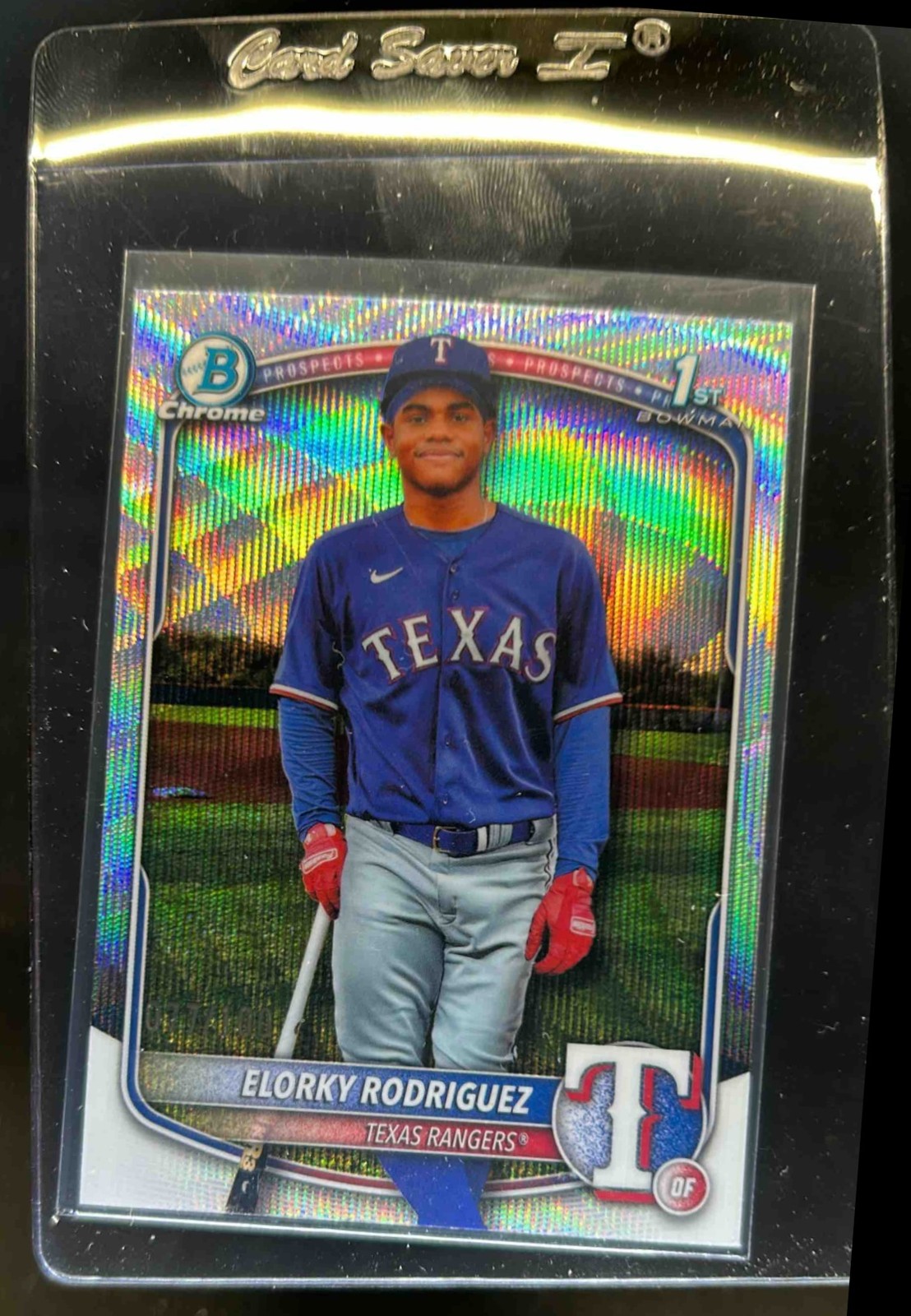 2025 Bowman Chrome Elorky Rodriguez Wave Refractor 1st #/100 Rangers