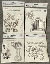 NEW HEARTFELT CREATIONS Rubber Cling Stamps Floral Butterfly Palace Lot Of 4 NIP