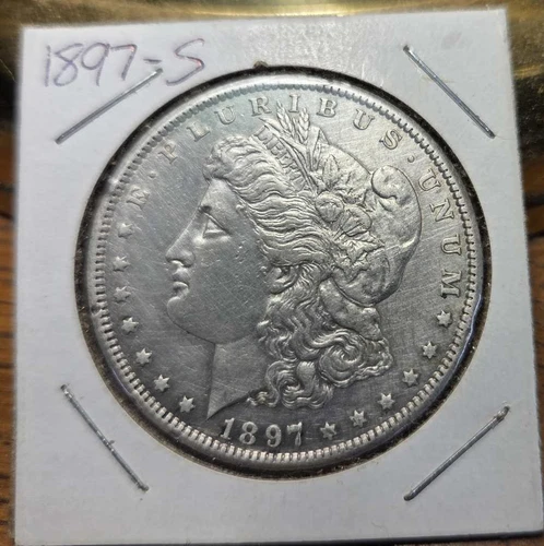 1897-S Morgan silver dollar, AU details