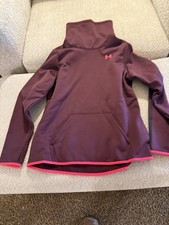Under Armour Cold Gear Cowl Neck Sweatshirt Burgundy/Pink Womens Logo Size L