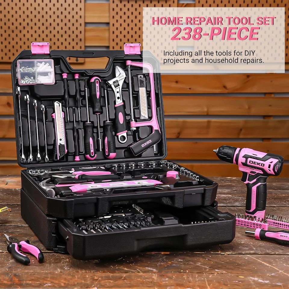 Pink Tool Kit Box Drill Set Cordless Power Tools Home Repair 238pcs - Image 4 of 4