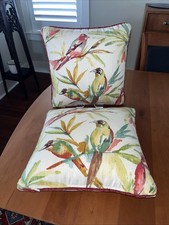 Set Of Two Colorful Tropical Songbird Flora Throw Pillows With Removable Covers