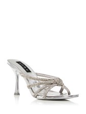 AQUA Womens Silver Alice Round Toe Stiletto Slip On Heeled Sandal 7.5 M