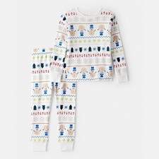 NEW M Carter's Adult Unisex Christmas Snowman Fair Isle 2PC Pajama Set White