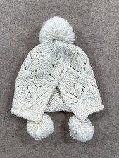 Girls Peruvian Hat White Crossed Cable Removable Pom Pom Open Knit Winter Wear