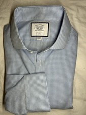 Charles Tyrwhitt Men  s Blue Check Dress Shirt Size XL 17.5/36 Xtra Slim Non Iron