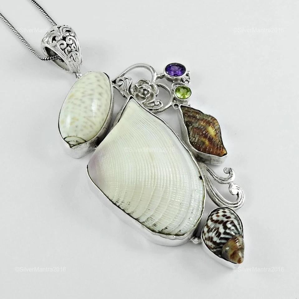 Cabochon Muschel Weihnachtsgeschenk Lünette Anhänger Schmuck Echt 925 Silber - Bild 4 von 4