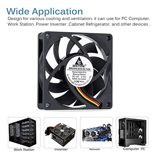 GDSTIME 12V Computer Fan 70mm CPU Fan 70 x 15mm CPU Cooler 7CM PC Fan 3 Pin Fan - Image 4 of 4