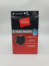 5 Pack Hanes Face Masks - Black Cotton Reusable Cover Face mask Cloth Facemask
