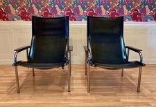 2 FAUTEUILS RELAX CUIR NOIR ET CHROME DESIGN " HANS EICHENBERGER" 1960.