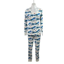 Hanna Andersson Ski Slope Holiday Blue Long Sleeve Sleepwear Pajamas Set Size M