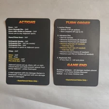 2 Indie Flash Point Fire Rescue Replacement Player Aid Cards Actions, Turn Order