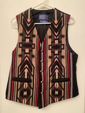 Pendleton WesternWear Southwest Aztec Wool Vest Size M Made in USA Red Tan Olive