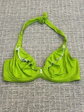 Freya Cherish Bikini Top  Size 34E Underwired Halter Neck Green White 3361