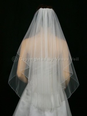 2t 2 Tier Sequin Beaded Edge Bridal Wedding Veil White  display picture 1