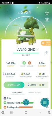 PVP BEAST!   SHINY LVL40 TORTERRA + 2ND MOVE!!!   - PKMN GO! - NOT REGISTERED!