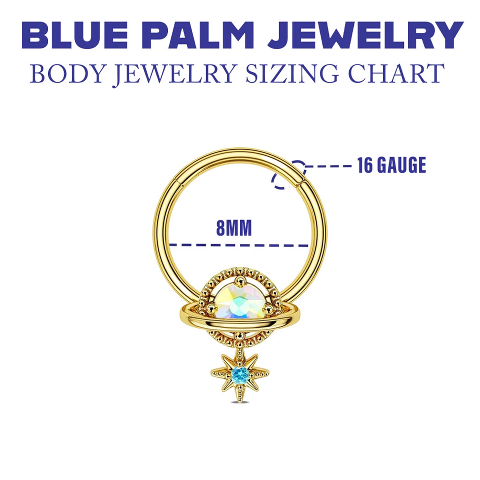 Anillo labio oreja nariz tabique estrella luna calibre 1-16 hélice tragus C322 Foto 4 de 4