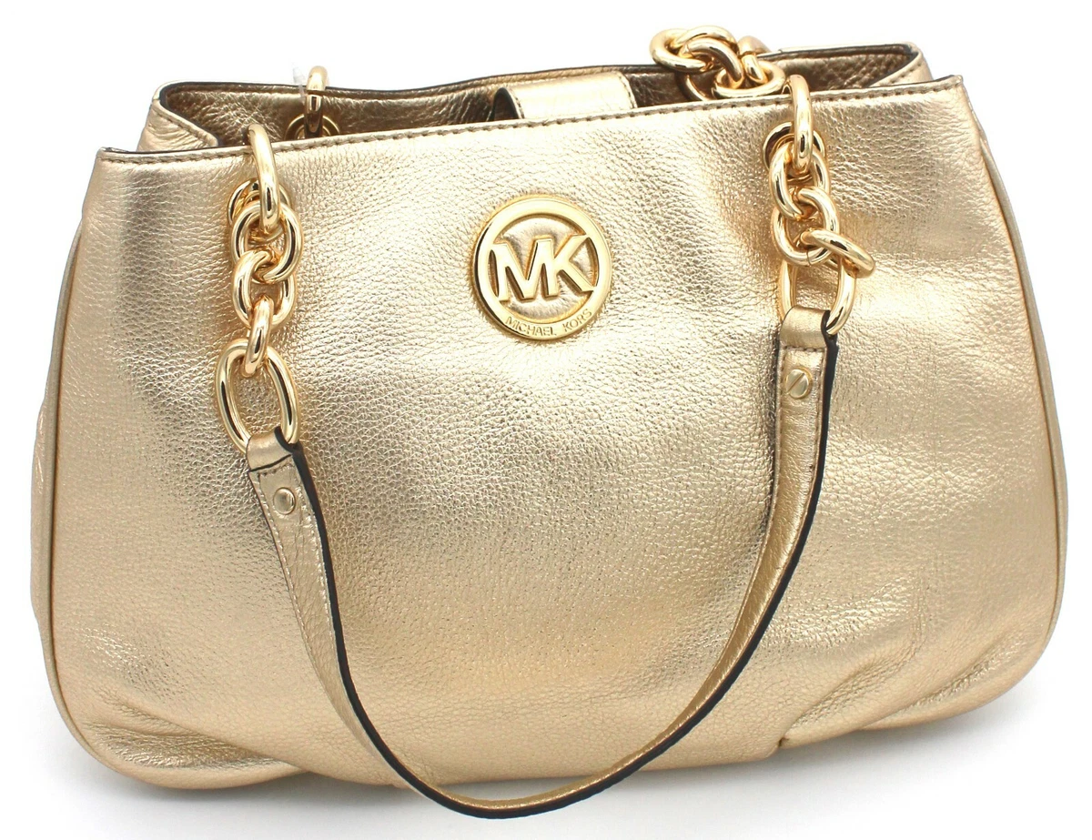 Michael Kors Fulton Chain Leather Medium Tote Pale Gold