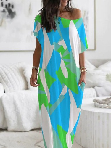 Women Print Kaftan One Shoulder Maxi Dress Beach Holiday Baggy Long Sundress * - Picture 8 of 14