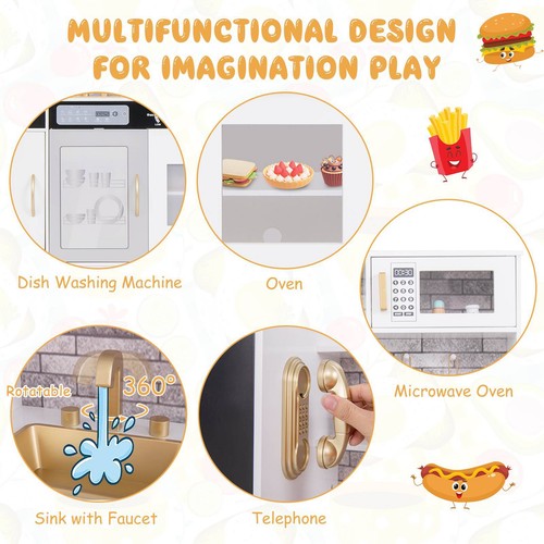 HONEY JOY Kids Pretend Play Kitchen Wooden Cooking Toy Playset Utensils Oven - Picture 4 of 9