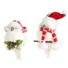 2-PK WHITE OWL ORNAMENTS 7" Whimsical Red Santa Hat Christmas NEW RAZ 4370016
