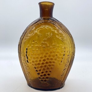 Vintage CLEVENGER BROS. Glass Works Brown Glass Bottle Decanter Eagle & Grapes