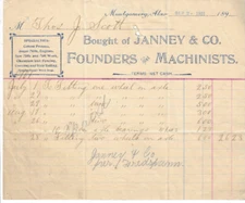 1901 Receipt, Janney & Co, Founders/Machinists, Montgomery Alabama, Thos J Scott
