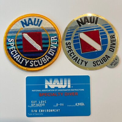 NAUI Specialty Scuba Diver Patch, Sticker, & Card - Vintage 1986 K.Love