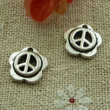 Free Ship 200 pcs tibetan silver peace symbol and flower charms 12X12mm L-2860
