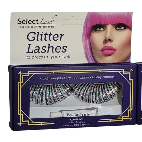 Select Lash Glitter Black Silver 2 Pack Set Cosplay Costume Lashes New - Picture 2 of 4