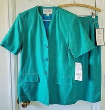 Executive Collection Skirt Suit Size 10 Turquoise Lime Shortsleeve Sears Vintage