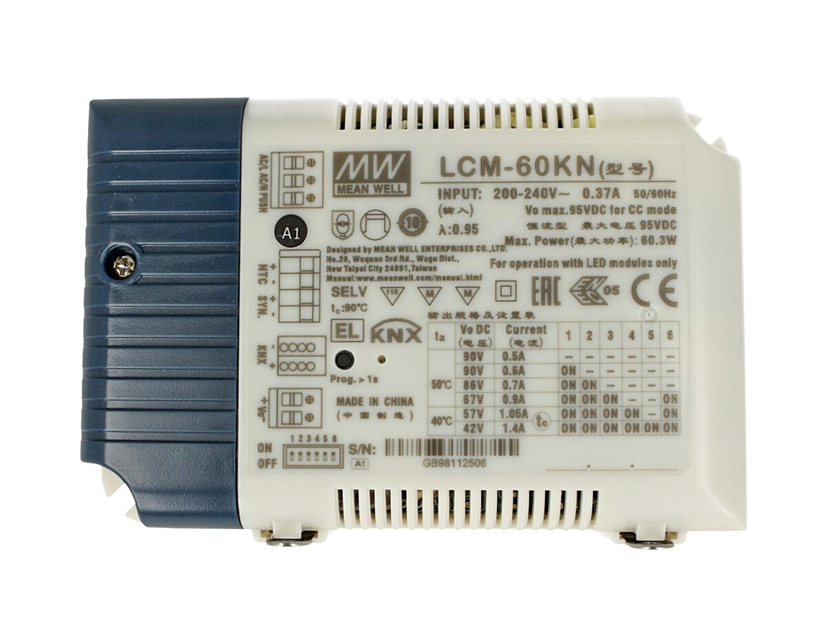 MeanWell LCM-60KN Led Driver CC 60W Dimmerabile KNX Konnex e Pulsante NO Corrent