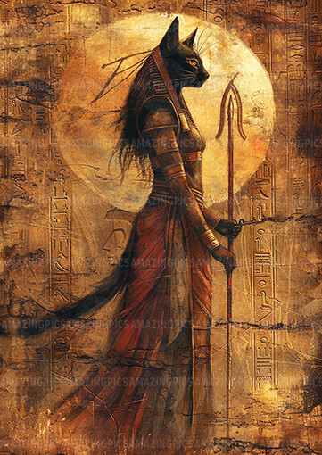 Bastet Art Print Egyptian Goddess Mythology Feline Cat Divine Protector L27
