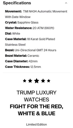 Neu President Trump #227 weißes Zifferblatt automatische 18k vergoldet limitierte Uhr - Bild 11 von 22