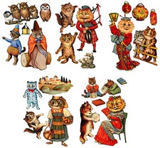 Vinyl Wall Stickers/VINTAGE CARTOON CLOTHED CATS/Waterproof, Outdoor, Wall-Safe