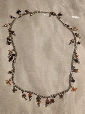 Multicolor Bead Stone Tigers Eye Silver Chain Boho Necklace