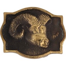 Brass Ram Big Horn Sheep 666 Cowboy Hippie Western 1970s Vintage Belt Buckle