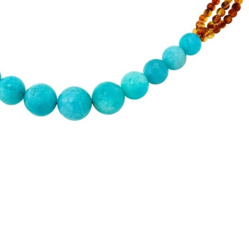Jay King 18" Sterling Silver Amazonite and Amber 3-Strand Bead Necklace - Bild 2 von 3