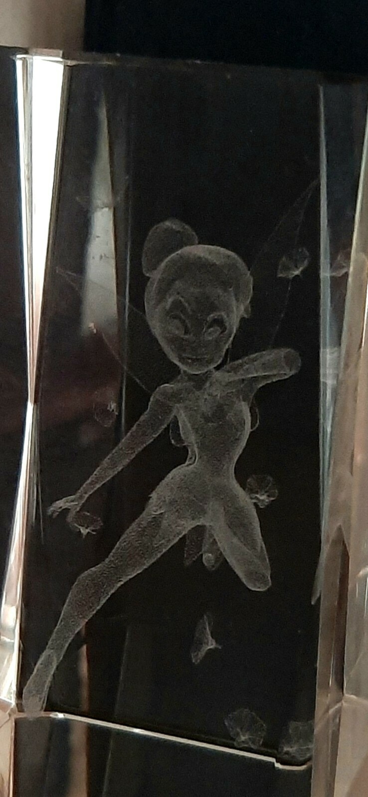Walt Disney Tinkerbell 3D Laser Etched Crystal Glass Cube Paperweight 3 ...