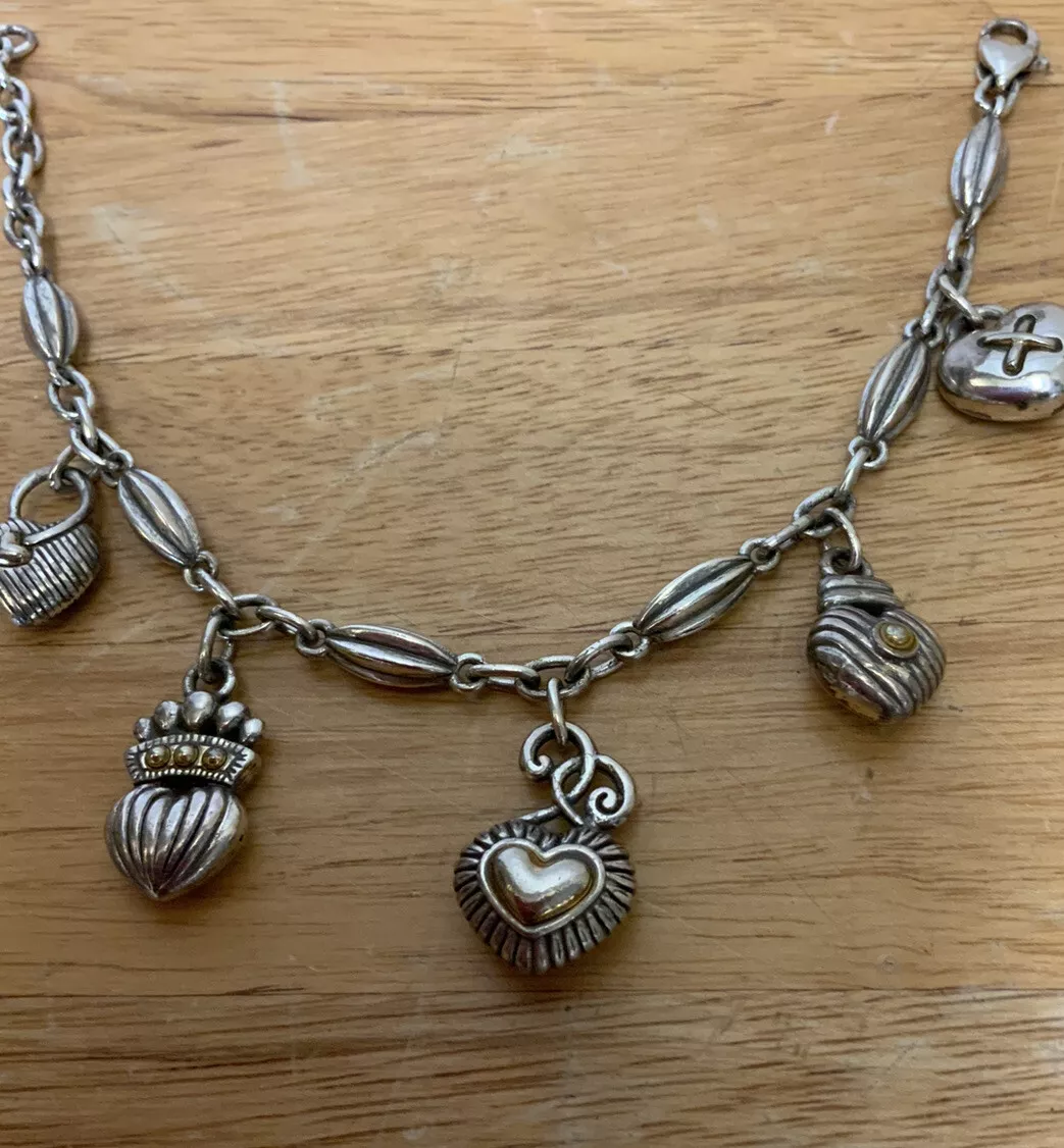 Brighton 5 Heart Charm Bracelet Silver Tone 7.5 9 eBay
