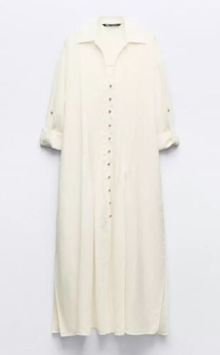 ZARA ECRU OVERSIZED TUNIC SHIRT DRESS WITH PINTUCK DETAIL SIZE L 8029/730 NWT