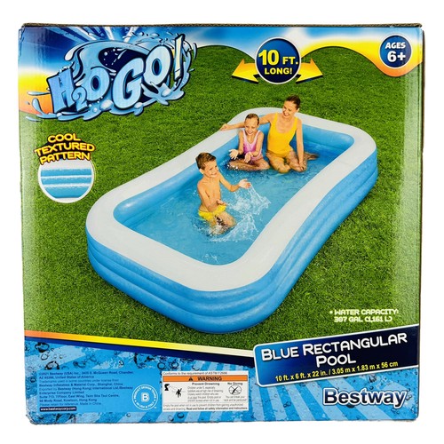 Bestway H2O GO Deluxe Blue Rectangular Family Pool 10' X 6' x 22" New in Box - Afbeelding 1 van 4