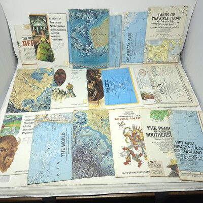 Lot Of 19 Vtg National Geographic Insert Maps 1960’s On Folded Frame ...