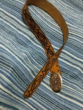 Vintage Southwestern Hand Tooled Belt 34" brass and copper buckle