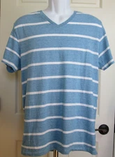 Old Navy Blue Striped V-Neck Shirt Mens Size L Chest 42 Short Sleeve 313-28324
