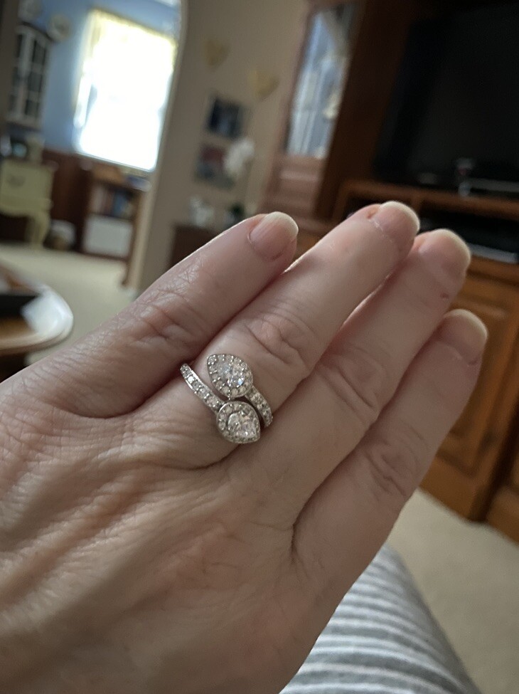 Diamonique Double Pear Halo Bypass Ring by Amy Stran