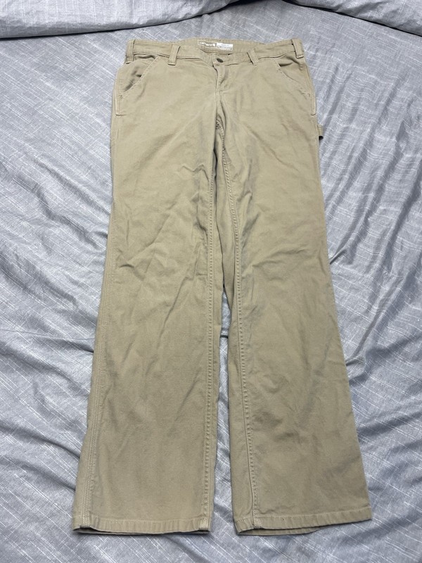 Carhartt Women's Rugged Flex Loose Fit Canvas Pant Tan Brown Workwear~ 8 Regular